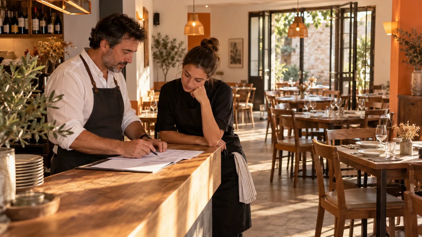 Equipo de hostelería revisando un turno partido